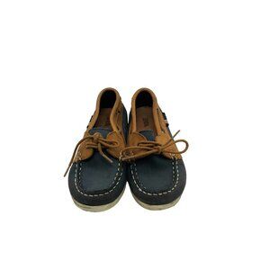 Zara Baby‎ Boys Size 6 EU22 Leather Boat Shoes Loafers Blue Brown Lace